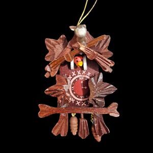 Miniature Wooden Cuckoo Clock Ornament Handcrafted Chalet Style